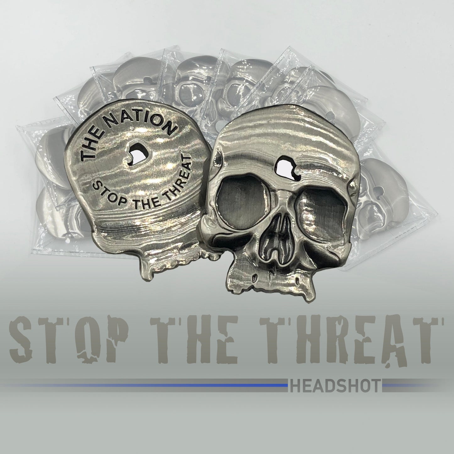 I-019 Headshot Challenge Coin with shot thru forehead police military nypd lapd chicago cbp atf fbi secret service