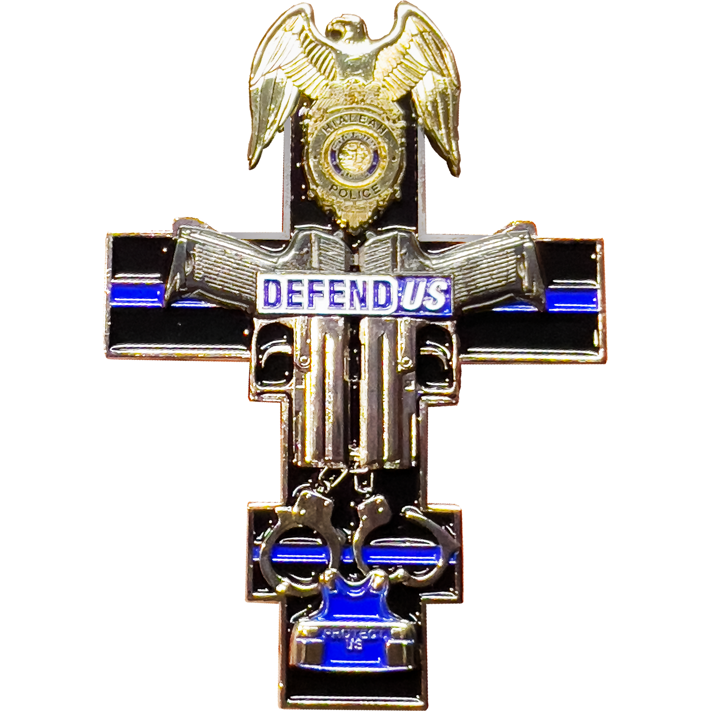 GL10-005 Hialeah Police Department Thin Blue Line St. Michael Cross Challenge Coin medallion