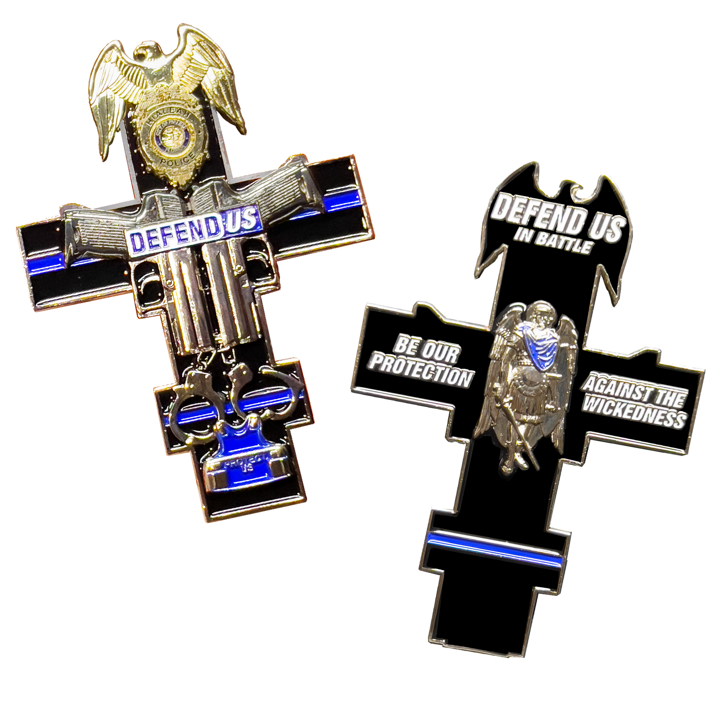 GL10-005 Hialeah Police Department Thin Blue Line St. Michael Cross Challenge Coin medallion