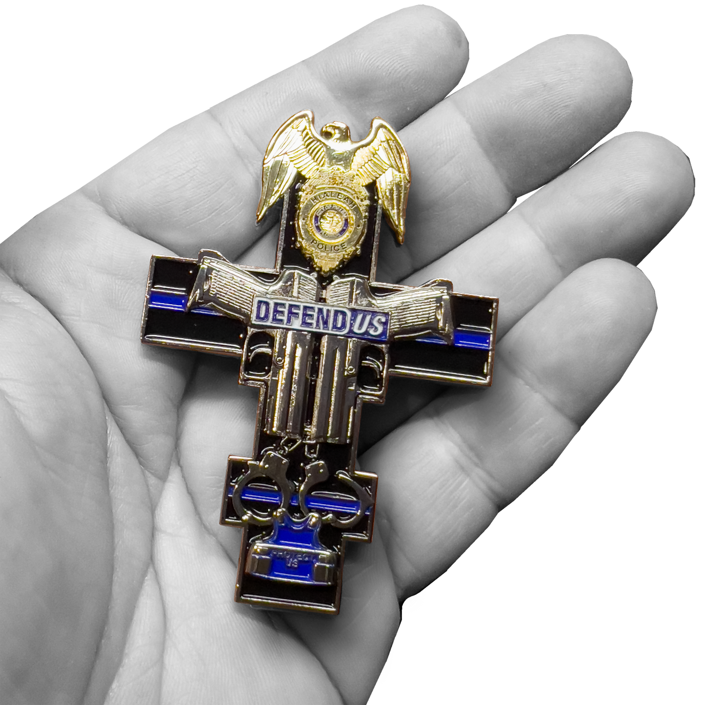 GL10-005 Hialeah Police Department Thin Blue Line St. Michael Cross Challenge Coin medallion