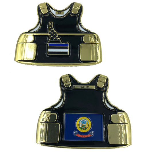 C-011 Idaho LEO Thin Blue Line Police Body Armor State Flag Challenge Coins