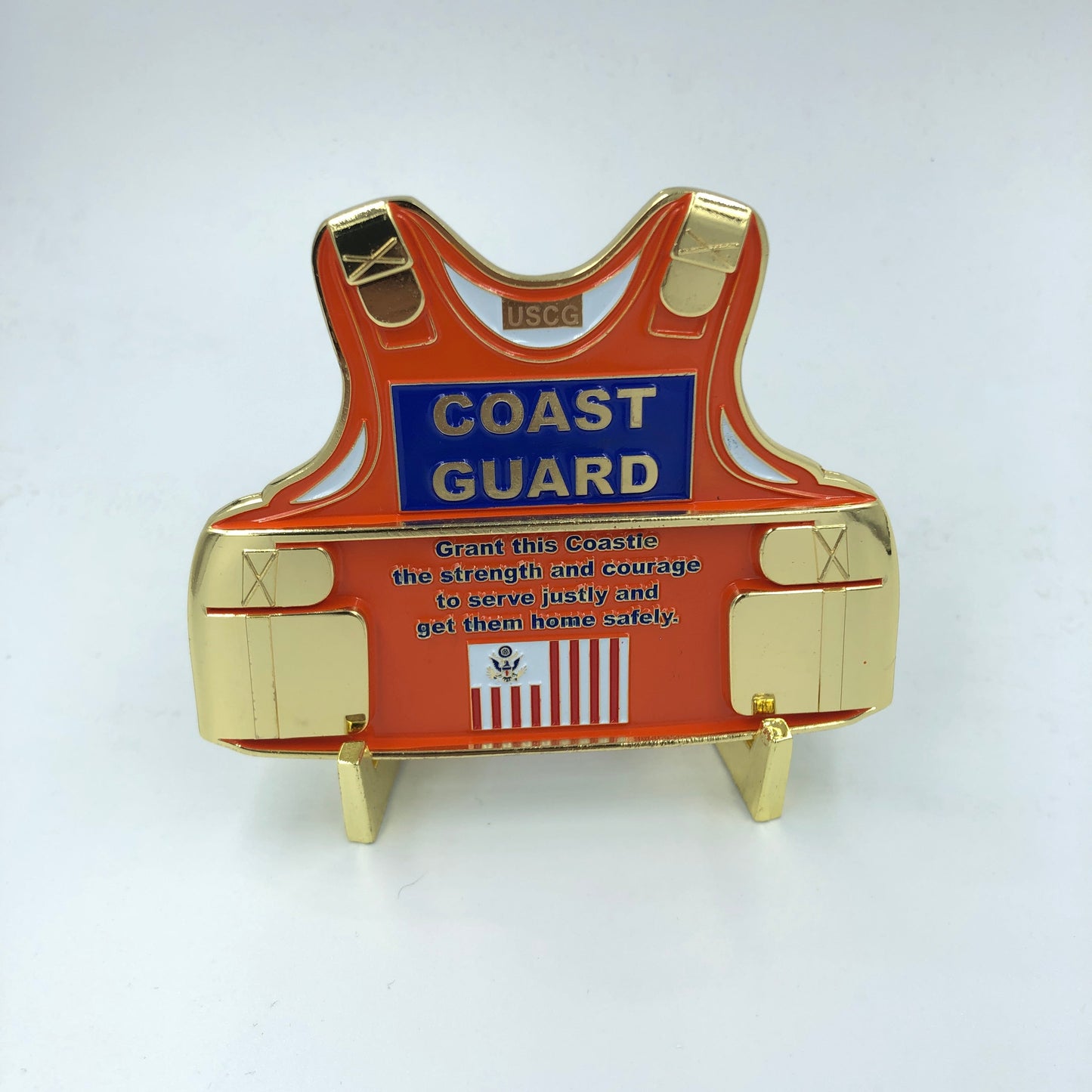 H-015 & H-016 Coast Guard Set: Coastie Body Armor Medallion and Flag Challenge Coin USCG