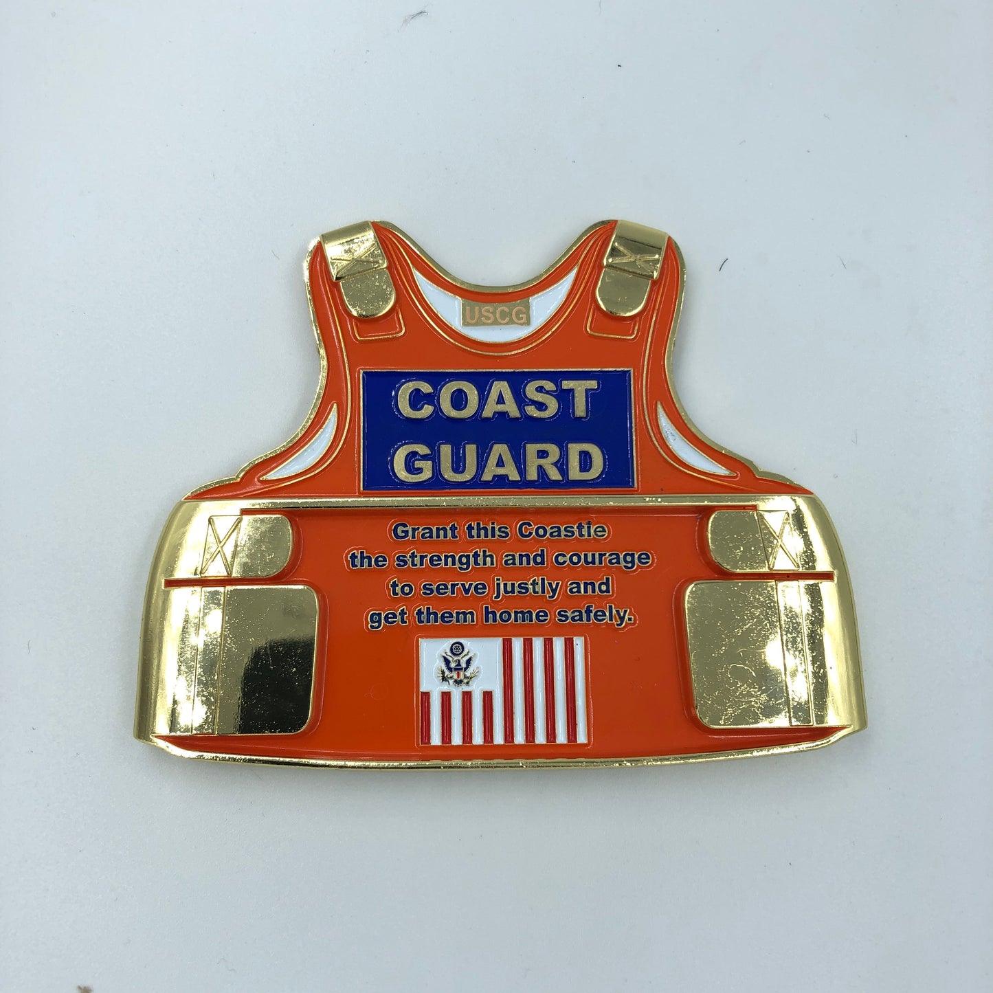 H-015 & H-016 Coast Guard Set: Coastie Body Armor Medallion and Flag Challenge Coin USCG