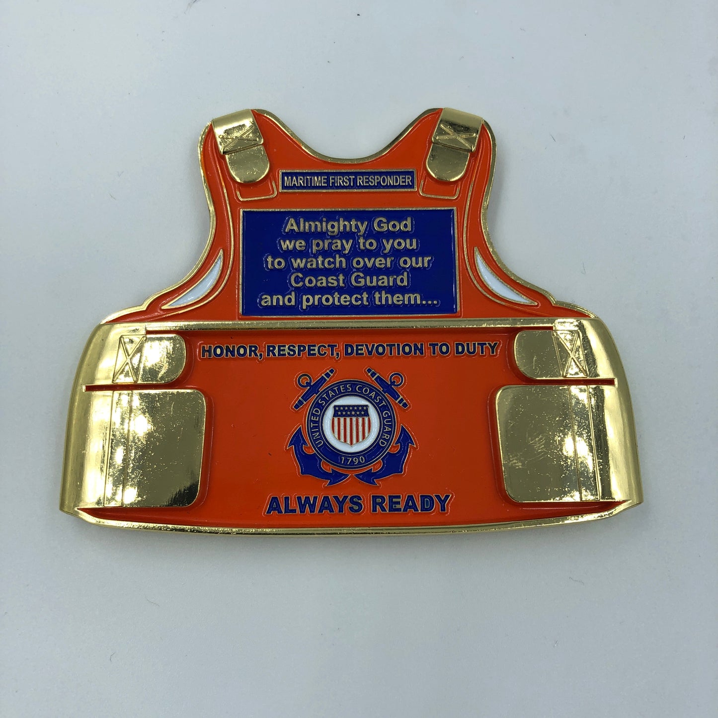 H-015 & H-016 Coast Guard Set: Coastie Body Armor Medallion and Flag Challenge Coin USCG