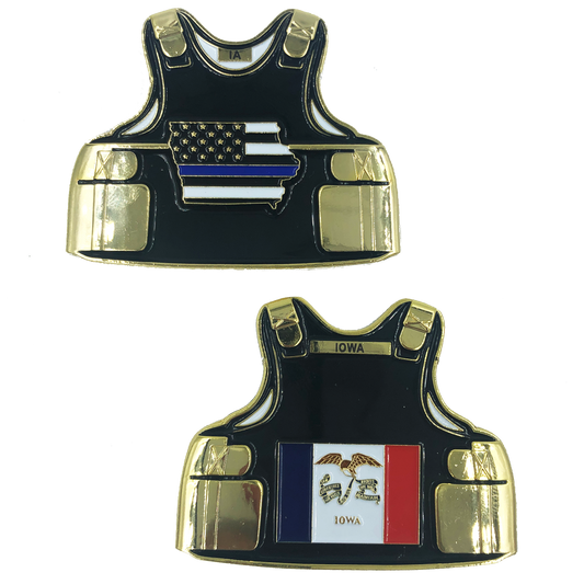 C-022 IOWA LEO Thin Blue Line Police Body Armor State Flag Challenge Coins