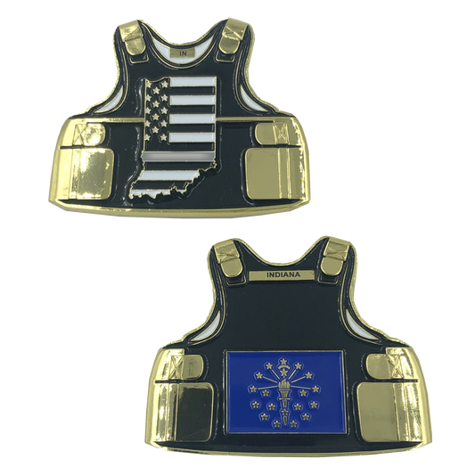 BL7-010 Indiana CO Correctional Officer Corrections Jail Prison Guard Thin Gray Line Police Body Armor State Flag Challenge Coins