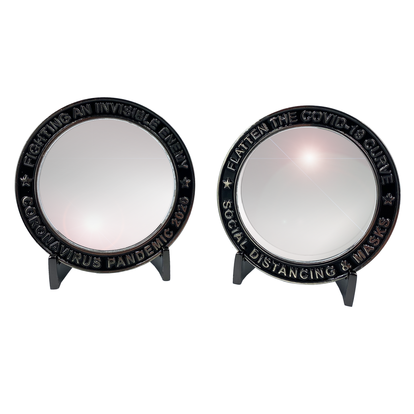 EL10-013 Invisible Enemy Glass Pandemic Challenge Coin for Essential Workers, Nurse, Doctor, EMT, First Responders, Police, Mask