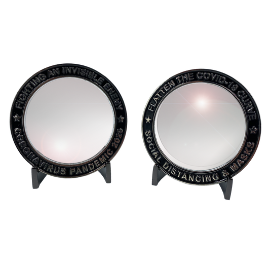 EL10-013 Invisible Enemy Glass Pandemic Challenge Coin for Essential Workers, Nurse, Doctor, EMT, First Responders, Police, Mask