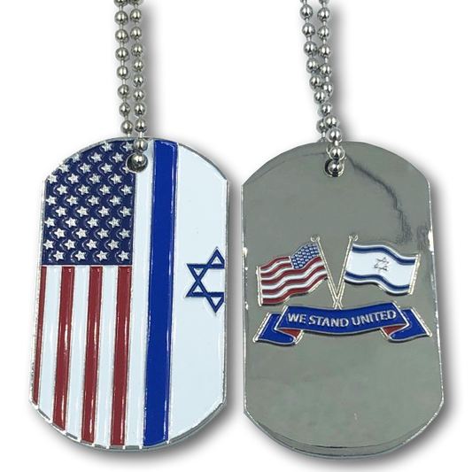 I-002 American Flag and Israeli Flag Dog Tags Challenge Coin United We Stand