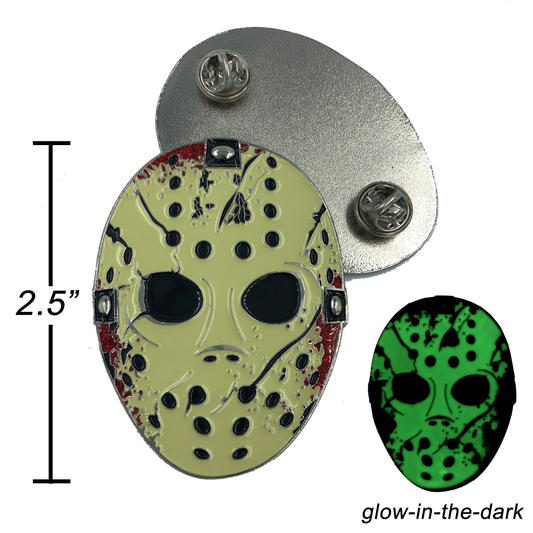 II-016 Jason Voorhees Goalie Mask Friday the 13th inspired pin glows in the dark
