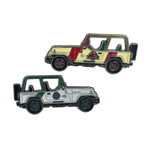 discontinued EE-007 Border Patrol Jurassic Park Jeep mashup challenge coin