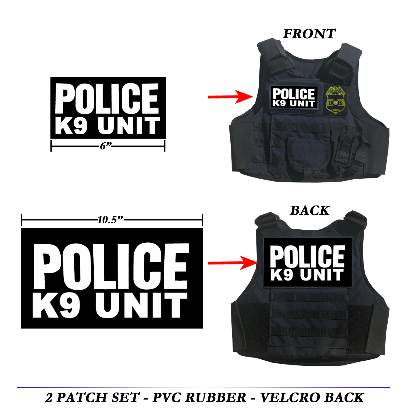 K9 UNIT Body Armor Bullet Proof Ballistic vest Tactical PVC Rubber Patch set POLICE LAW ENFORCEMENT patches CBP