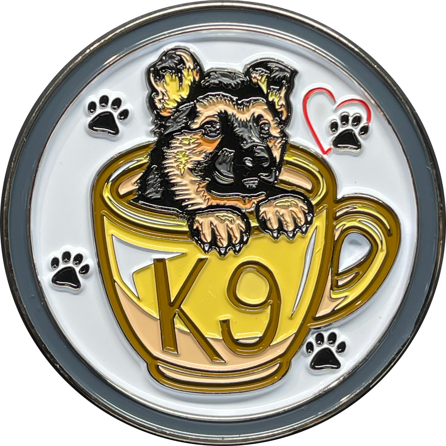 BL14-003 Cute K9 Puppy in coffee mug canine challenge coin police service dog handler