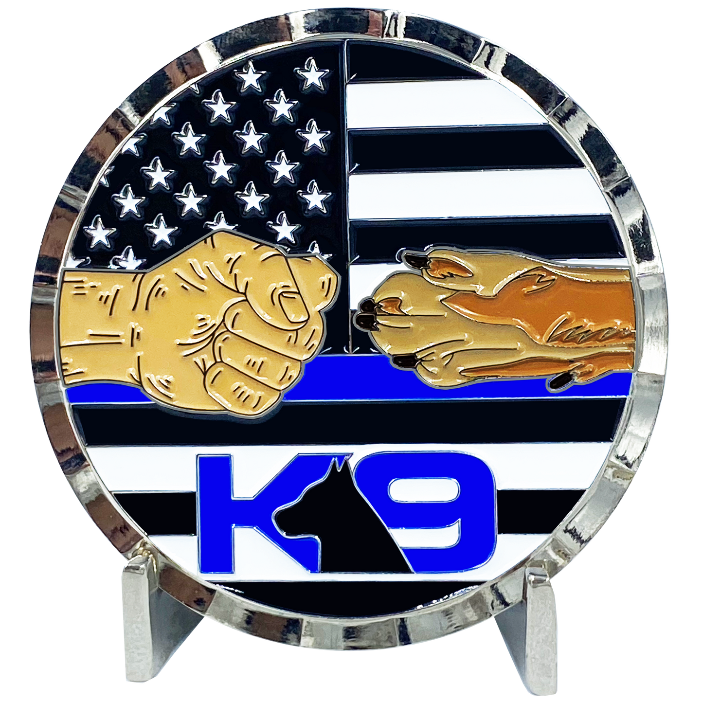 E-009 K9 Police Thin Blue Line Challenge Coin Fist Paw Bump
