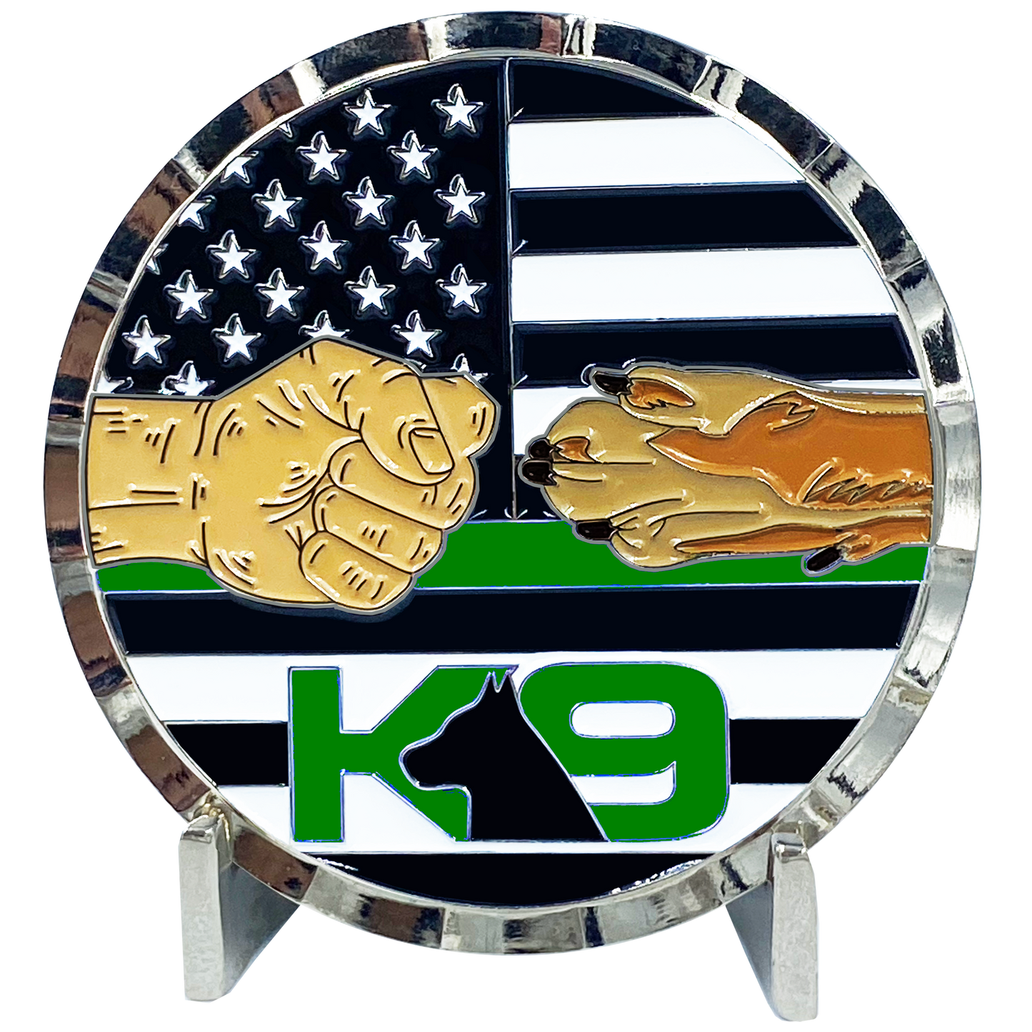 EL6-004 K9 Police Thin Green Line Challenge Coin Fist Paw Bump CBP Border Patrol Marines Army Deputy Sheriff