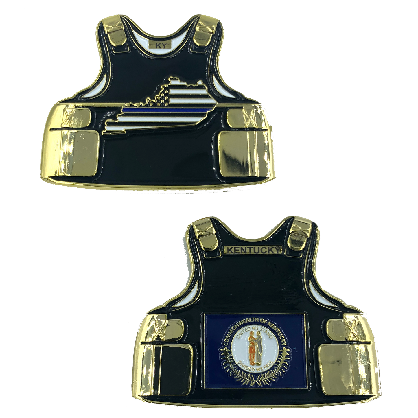 D-012 Kentucky LEO Thin Blue Line Police Body Armor State Flag Challenge Coins