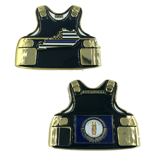 D-012 Kentucky LEO Thin Blue Line Police Body Armor State Flag Challenge Coins