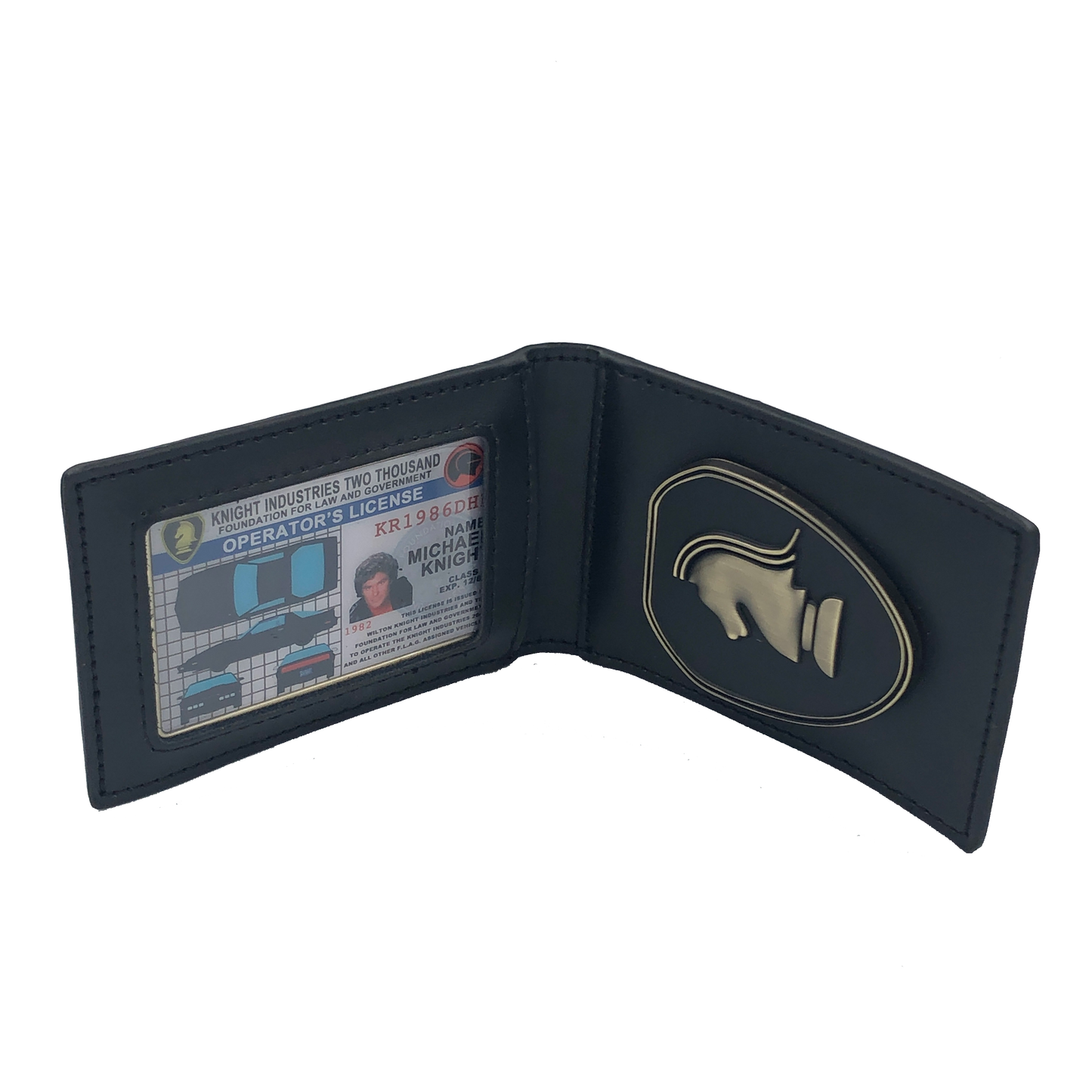 CL-HH Knight Rider in leather wallet with KITT Operator License on Metal Card (challenge coin)