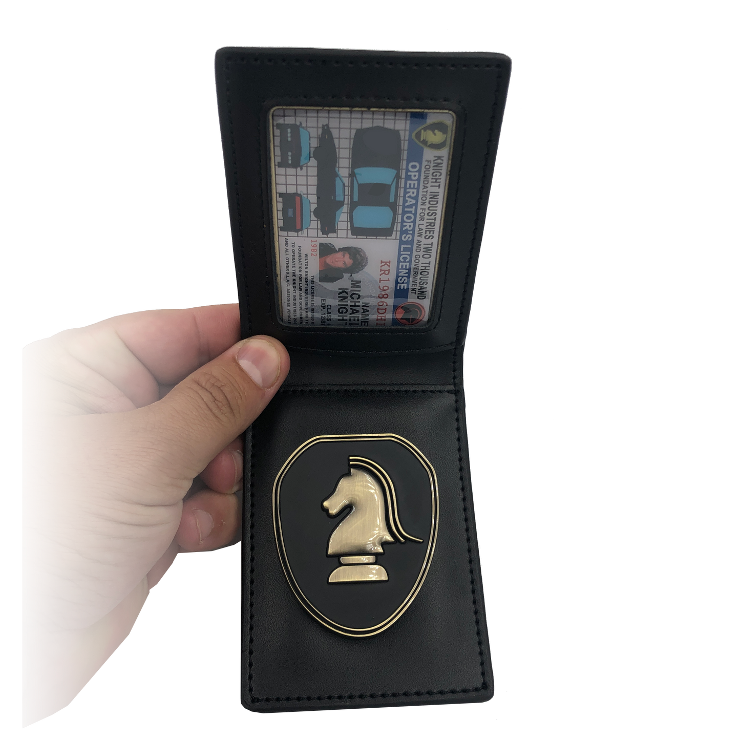 CL-HH Knight Rider in leather wallet with KITT Operator License on Metal Card (challenge coin)