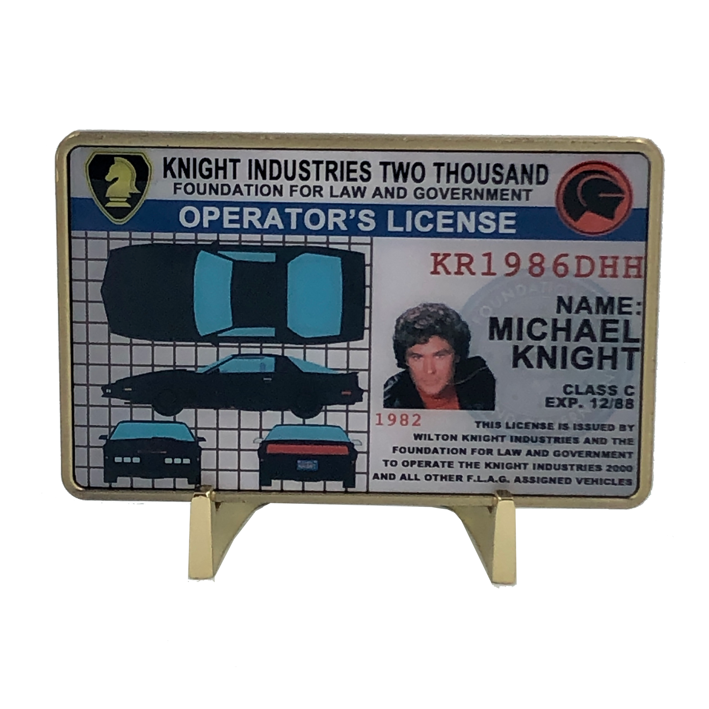 CL-HH Knight Rider in leather wallet with KITT Operator License on Metal Card (challenge coin)