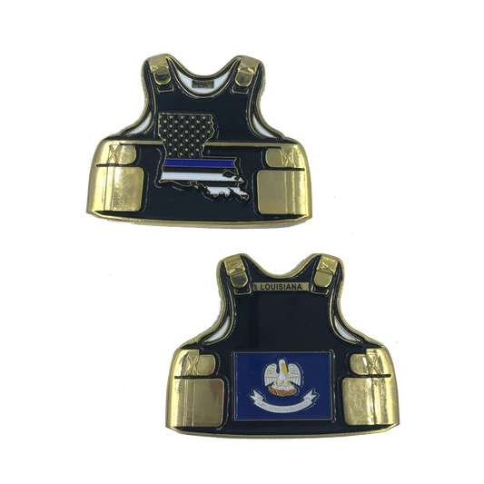 B-010 Louisiana LEO Thin Blue Line Police Body Armor State Flag Challenge Coins