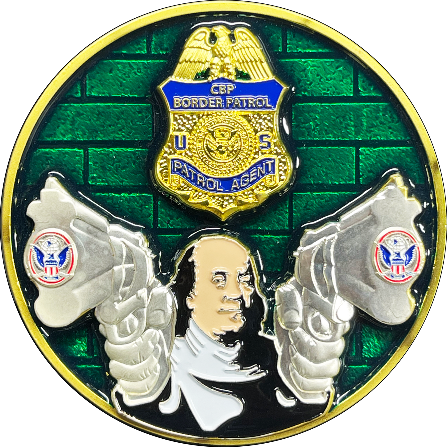 BL17-001 Skull Statue of Liberty Benjamin Franklin Revolvers CBP Border Patrol Agent Challenge Coin