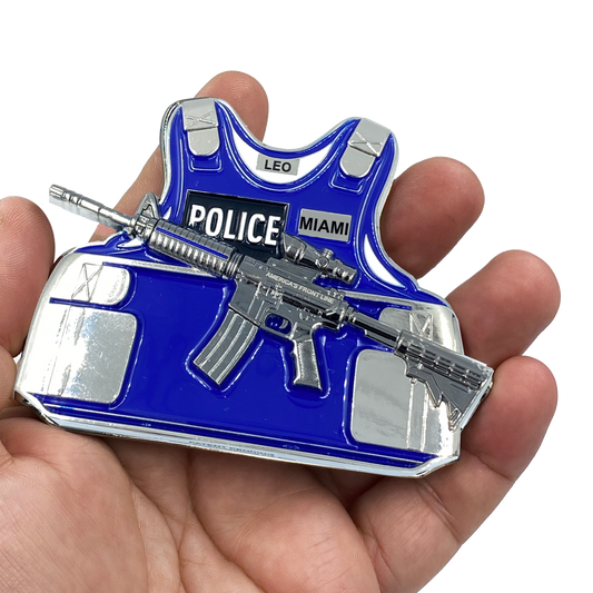 CL5-016 Miami M4 Body Armor 3D self standing Challenge Coin Beach Dade City of North South Department Thin Blue Line