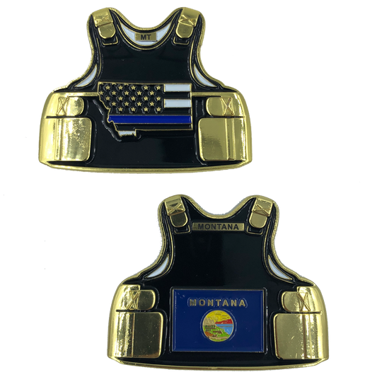 C-014 Montana LEO Thin Blue Line Police Body Armor State Flag Challenge Coins