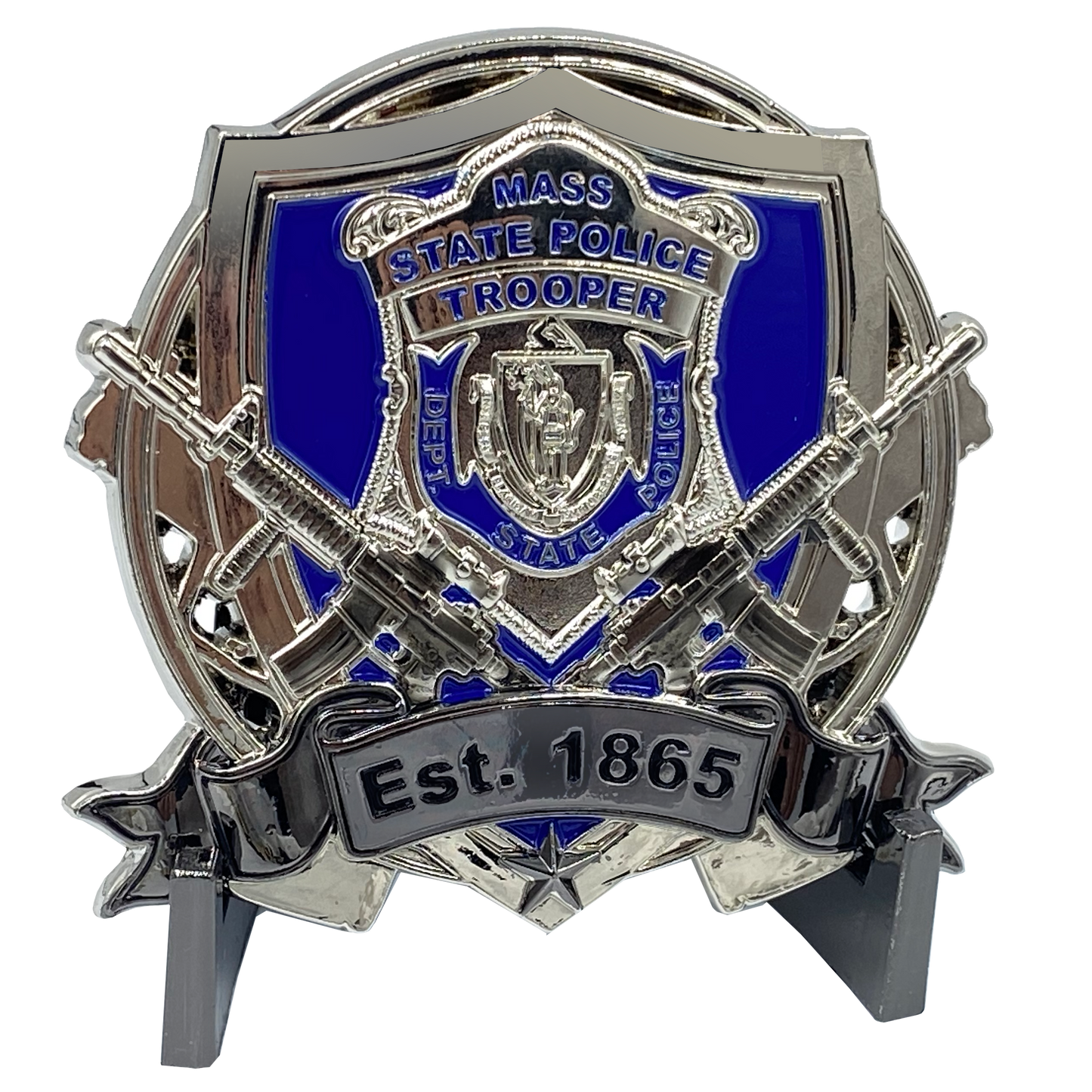 BL17-016 MSP Big Medallion Massachusetts State Police Trooper Large Challenge Coin with M&P Smith & Wesson S&W
