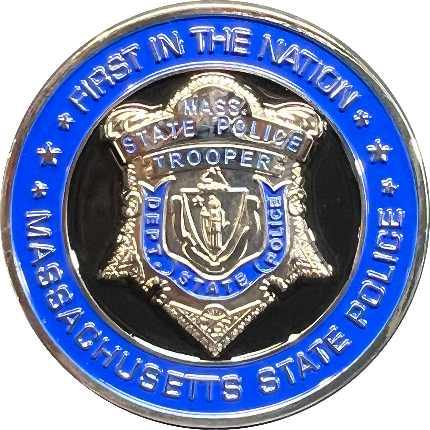GL4-010 Massachusetts State Police MSP Trooper First in the Nation Challenge Coin Mass Troop A H B C D F HQ