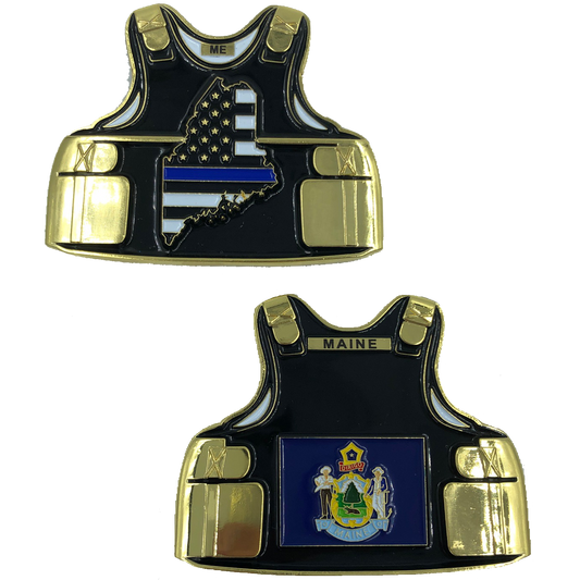 B-013 Maine LEO Thin Blue Line Police Body Armor State Flag Challenge Coins