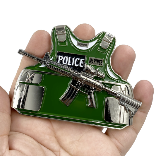 BL14-013 MILITARY POLICE MP MARINES M4 Body Armor 3D self standing Police Challenge Coin MARINE CORPS Thin Green Line