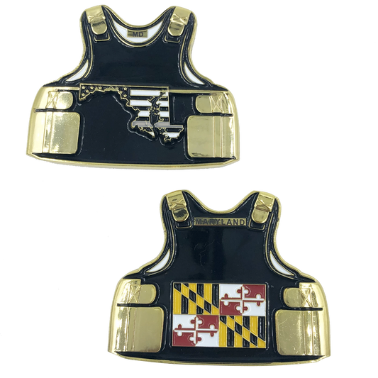 BL8-011 Maryland CO Correctional Officer Corrections Jail Prison Guard Thin Gray Line Police Body Armor State Flag Challenge Coins
