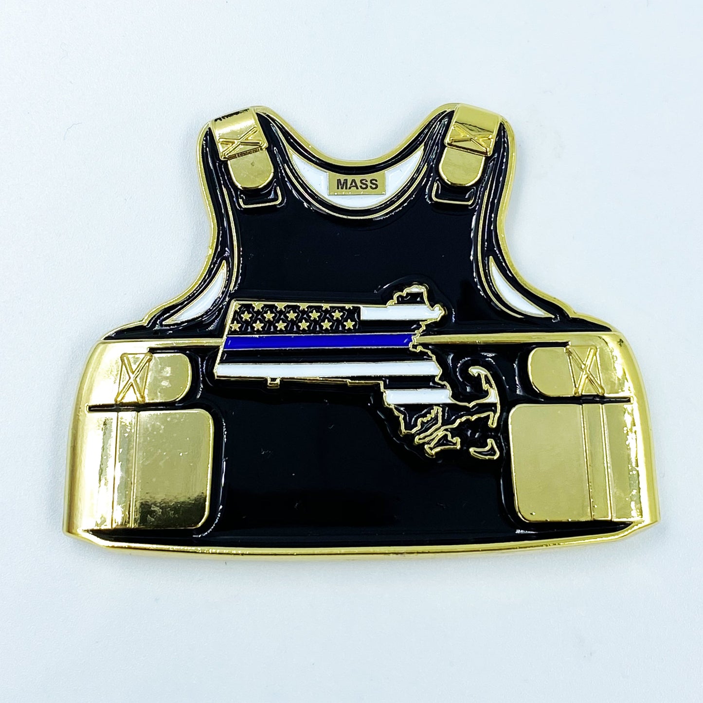 CL-AA Massachusetts Probation LEO Thin Blue Line Police Body Armor State Flag Challenge Coins