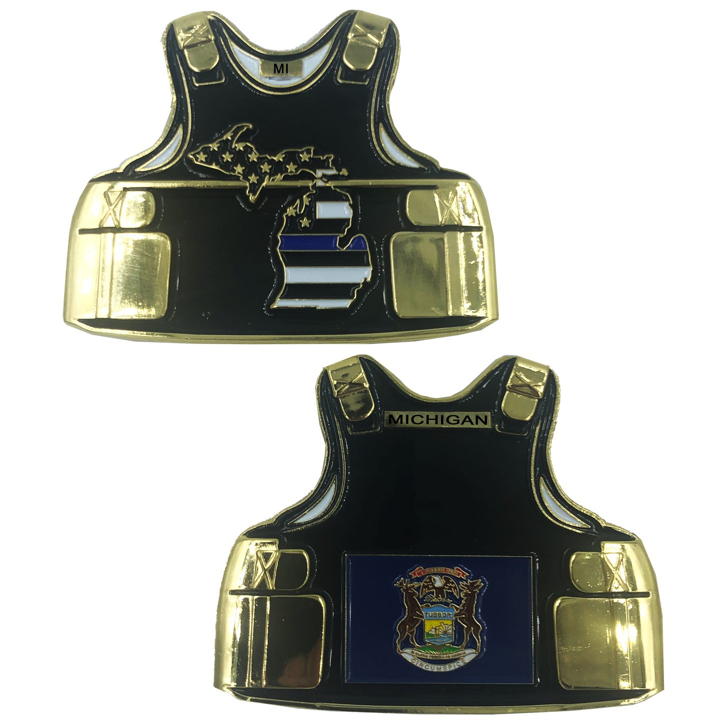 C-010 Michigan LEO Thin Blue Line Police Body Armor State Flag Challenge Coins