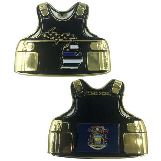 C-010 Michigan LEO Thin Blue Line Police Body Armor State Flag Challenge Coins