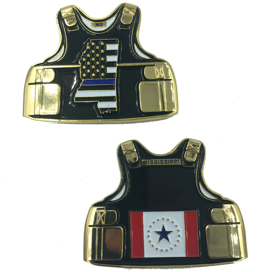 D-015 Mississippi LEO Thin Blue Line Police Body Armor Stennis Flag Challenge Coins