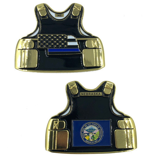 C-016 Nebraska LEO Thin Blue Line Police Body Armor State Flag Challenge Coins