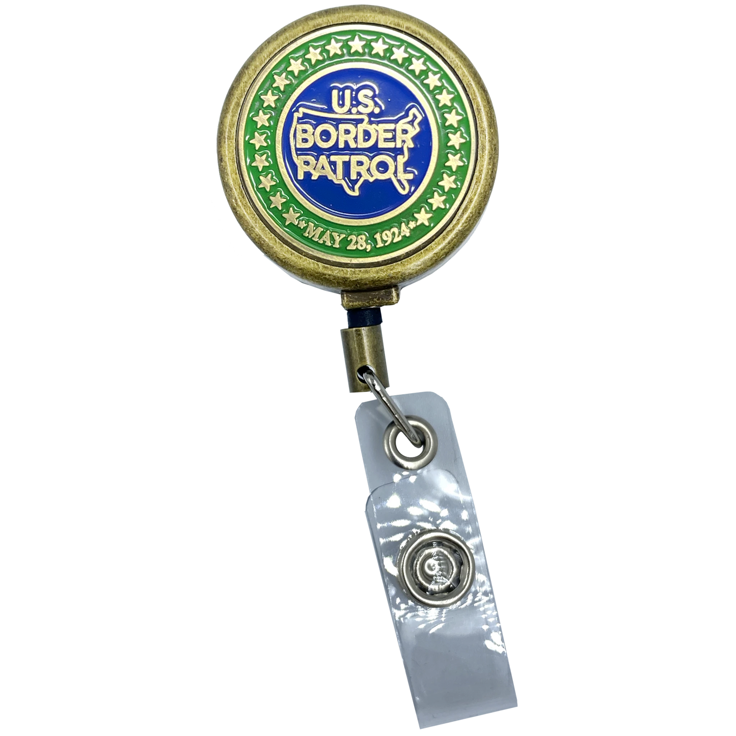 BL14-024 Border Patrol Antique Bronze Plated Metal ID Reel retractable Card Holder CBP Border Patrol Agent BPA