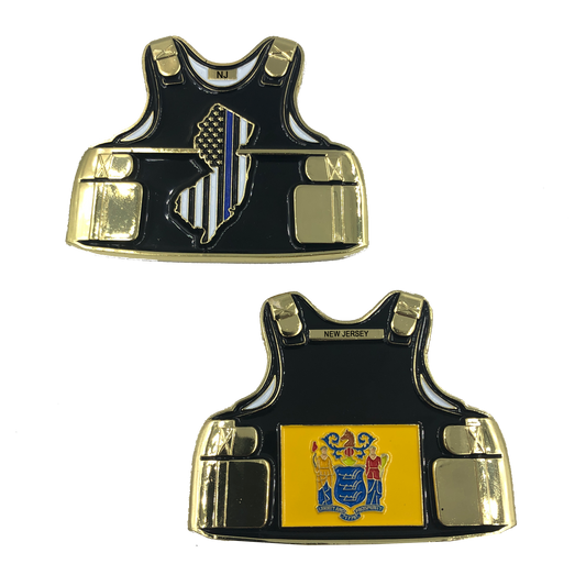 D-017 NEW JERSEY LEO Thin Blue Line Police Body Armor State Flag Challenge Coins NJ