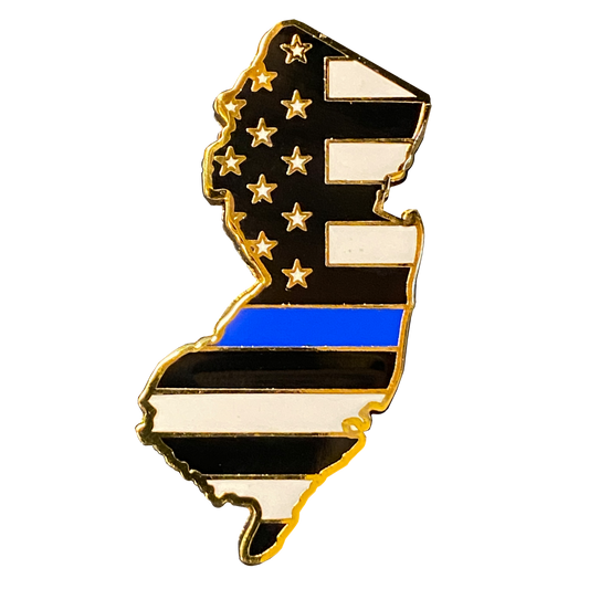 CL-011 NJ Thin Blue Line New Jersey Police Pin with 2 pin posts and deluxe clasps