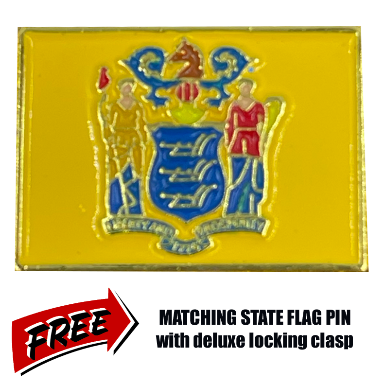 BL3-004 New Jersey NJ BACKS THE BLUE Thin Blue Line Police Challenge Coin with free matching State Flag pin back the blue Sheriff NJSP Newark trooper