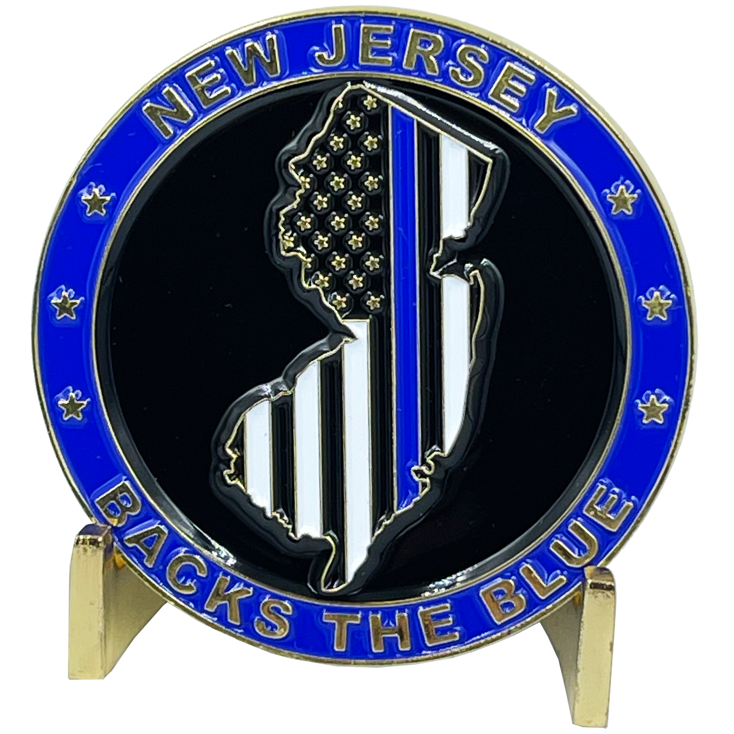 BL3-004 New Jersey NJ BACKS THE BLUE Thin Blue Line Police Challenge Coin with free matching State Flag pin back the blue Sheriff NJSP Newark trooper