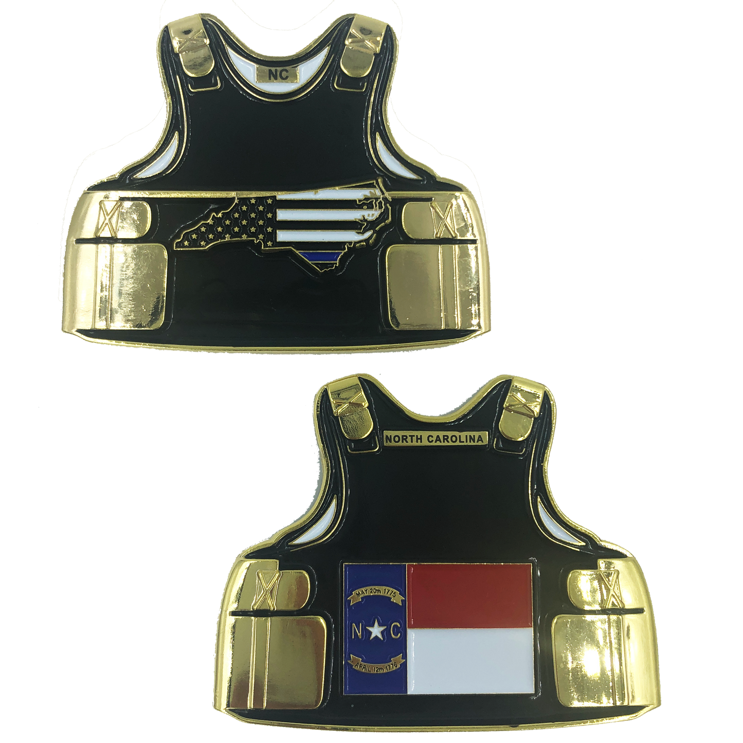 B-012 North Carolina LEO Thin Blue Line Police Body Armor State Flag Challenge Coins