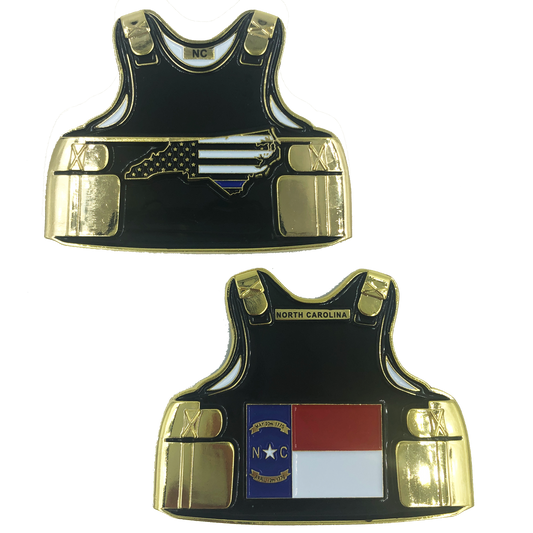 B-012 North Carolina LEO Thin Blue Line Police Body Armor State Flag Challenge Coins