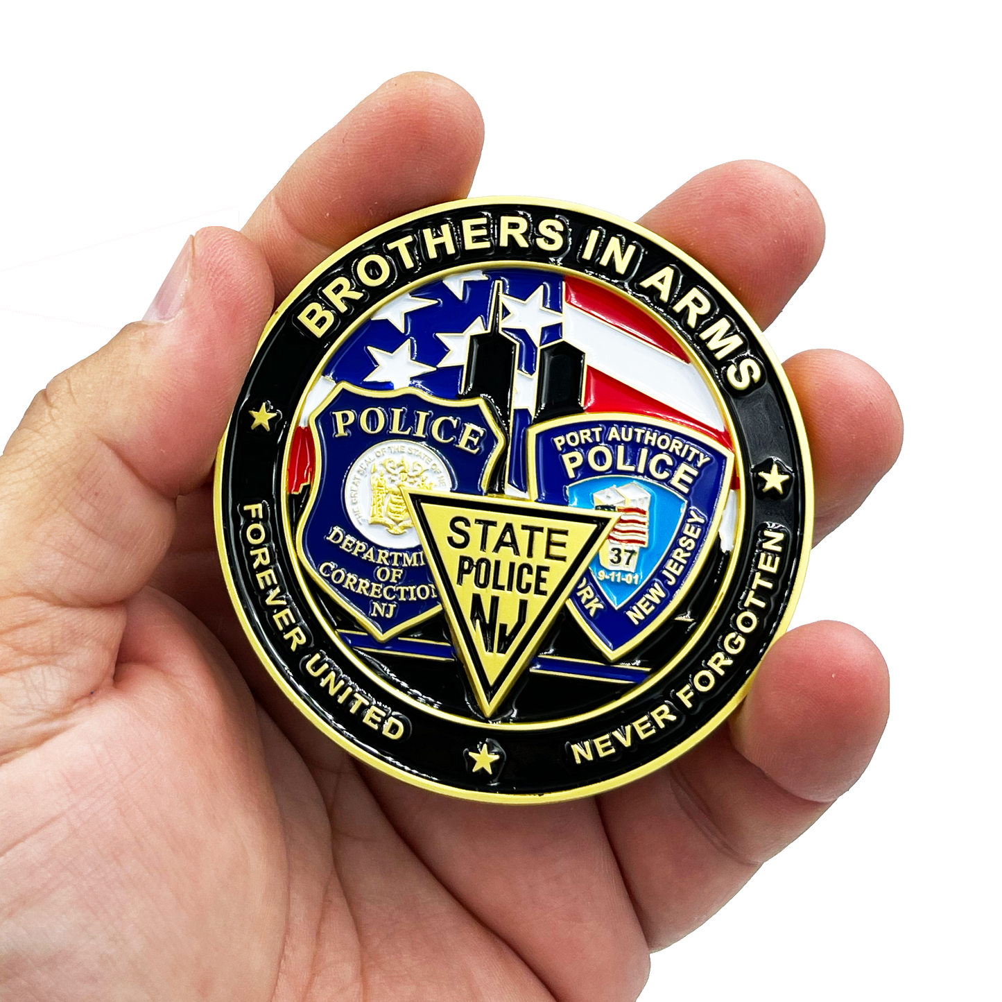 BL9-011 NY NJ Police State Trooper Corrections 9/11 20th Anniversary Commemorative New Jersey Rose Challenge Coin