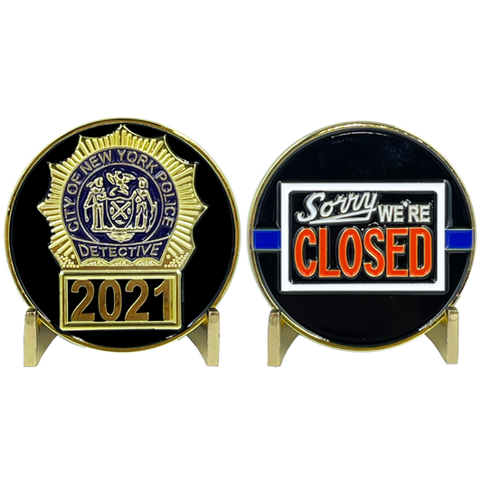 BL12-005 NYPD Detective New York City Police Department NYC Sorry We're Closed Challenge Coin