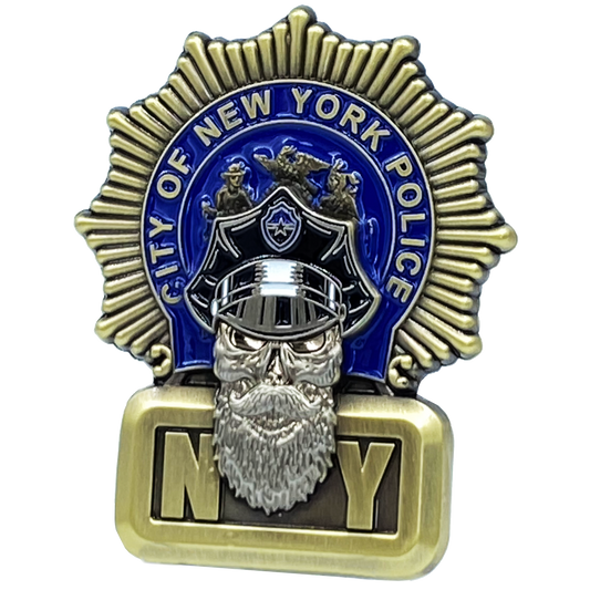 EL1-013 NYPD Detective Beard Gang Skull Challenge Coin Thin Blue Line Back the Blue New York City Police Department