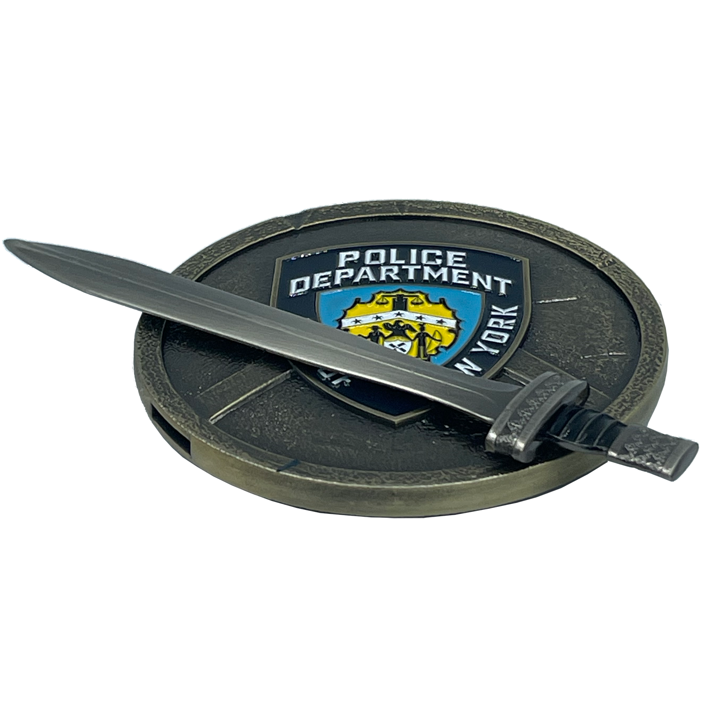 BL4-007 NYPD New York City Police Department Officer Shield with removable Sword Challenge Coin Set