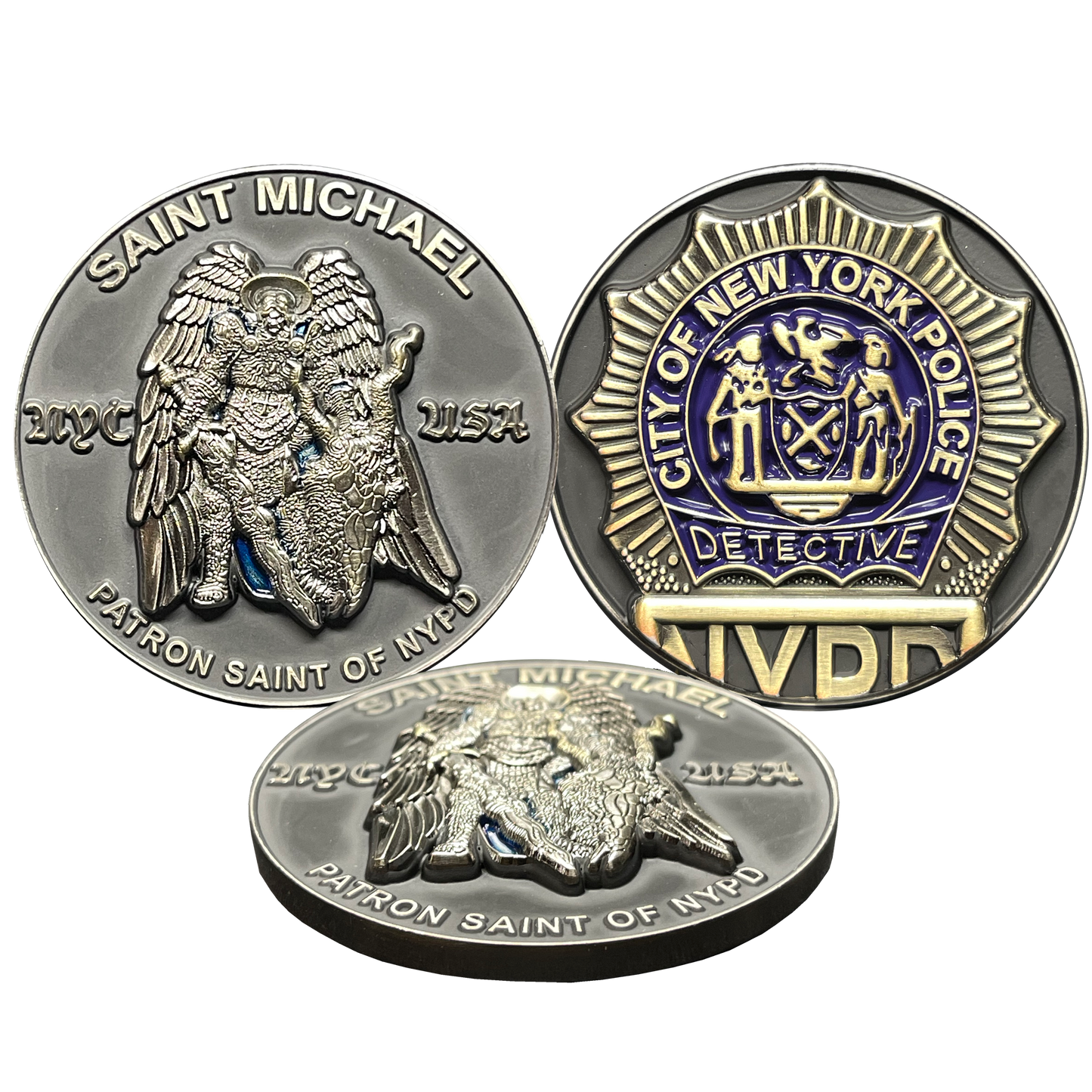 BL13-013 New York City Police Department Detective Saint Michael Patron Saint Challenge Coin ST. MICHAEL